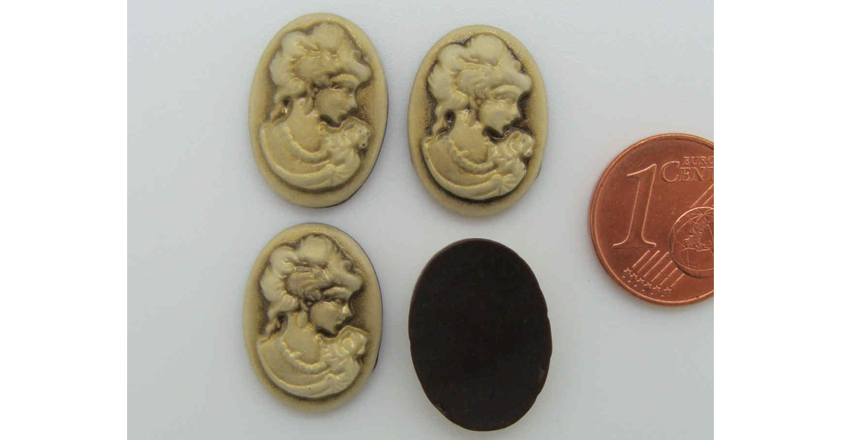Camée En Relief Cabochon Femme Marron-or-café 40x30mm - Résine Neuf - Pour Support Camée A165
